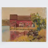 Plein air of a boathouse by Helene H. Howe, Oil on panel, offered Oct 2025