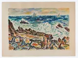 A seascape scene of crashing waves by Marko Walker Vukovic, 1971, Watercolor on paper, offered Oct 2025