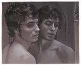 Untitled by Todd Yeager, 2009, Ink and colored pencil on paper with watercolor additions on midtone gray paper, offered Aug 2025