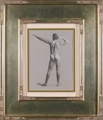 Untitled by Stephen Wheldon, Graphite and white chalk stick on paper, offered Aug 2025