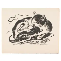 Curled Cats by Marko Walker Vukovic, Linocut on paper, offered Jul 2025