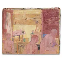 Au Hammam (Turkish Bath) by Stephen Ettinger, 1959, Oil on a repurposed canvas sign, offered Jul 2025