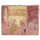 Au Hammam (Turkish Bath) by Stephen Ettinger, 1959, Oil on a repurposed canvas sign, offered Jul 2025