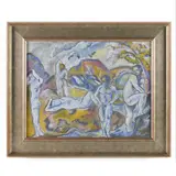In the manner of Cézanne's "The Bathers." by Hamilton Achille Wolf, Oil on artist board, offered May 2025
