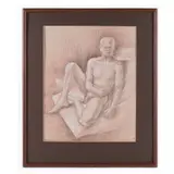 Seated Male Nude With Right Knee Raised by Joseph Smedley, 1993, Ink and colored pencil on midtone paper, offered May 2025