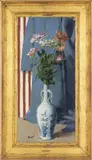 Vertical Still Life with Chinese Vase and Robe by Alain Dequet, Oil on canvas, offered Feb 2025