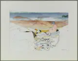 Woman on a beach, low tide (Hyde Point) by Howard Fussiner, Watercolor, offered Feb 2025