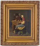 Woman Peeling Potatoes by Victor Ravet, Oil on panel, offered Feb 2025