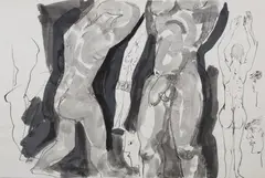 Composition of Male Figures by Onni Saari, Pen and ink wash on paper, offered Dec 2024
