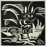 Untitled by Catherine K Otis, woodblock print on paper "Grendel", offered Feb 2019