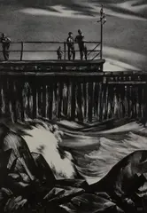 Old Pier by G. Ralph Smith, lithograph, sold Feb 2019