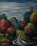 Expressionist landscape painting by William Panchak, oil on canvas, sold Feb 2019