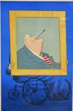 political cartoon painting by Tony Auth, watercolor on paper, sold Feb 2019