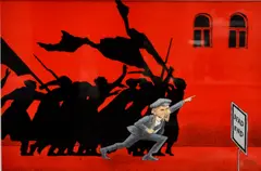 political cartoon painting by Tony Auth, watercolor on paper, sold Feb 2019