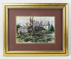 house in the woods by Tad Klodnicki, watercolor, sold Sep 2022