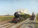 The flying scotsman half way on the edinburgh to london line by Terence Cuneo, Oil on canvas, sold Aug 2026