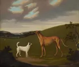 A greyhound and terrier in an extensive landscape by Edmund Ward Gill, 1823, Oil on canvas, sold Aug 2026