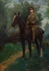 An officer of the royal engineers mounted on horseback by Frank Eastman, 1919, Oil on canvas, sold Aug 2026