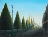 Avenue of trees, tibet by Felix Kelly, Oil on board, sold Aug 2026