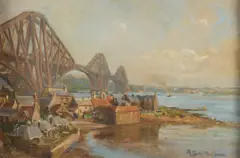 The forth bridge from north queensferry by Robert Payton Reid, Oil on canvas, sold Aug 2026