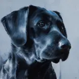 Black lab 'mutley' by Vicky Palmer, Oil on canvas, sold Aug 2026