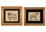 Portraits of a whippet and a pug by M Penny, Ink, watercolour and bodycolour on velvet Both signed, sold Aug 2026