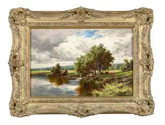 The river wey, ripley by Henry H. Parker, Oil on canvas, sold Aug 2026