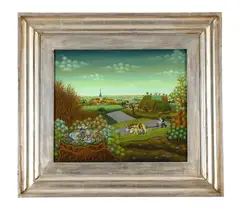 Gathering the flowers by Martin Kopricanec, 1975, oil, sold Aug 2026