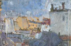 Paris roofs (view from the welcome hotel) by Adrian Ryan, 1996, Oil and charcoal on newspaper, sold Jul 2026
