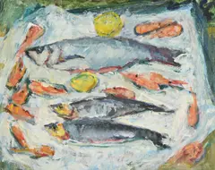 Trout and shrimps by Adrian Ryan, Oil on canvas, sold Jul 2026