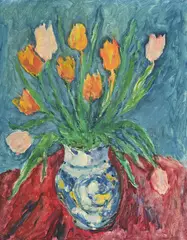 Still life of tulips by Adrian Ryan, Oil on canvas, sold Jul 2026