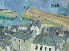 Mousehole harbour quay by Adrian Ryan, 1964, Oil on canvas, sold Jul 2026
