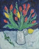 Red and yellow tulips by Adrian Ryan, 1968, Oil on canvas, sold Jul 2026