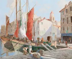 San tropez harbour, france by William Lee Hankey, Oil on canvas, sold Jul 2026