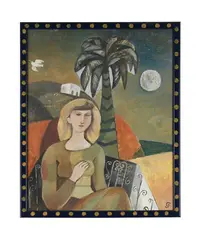 The girl and the palm tree by Gwyneth Johnstone, Oil on board, sold Jul 2026