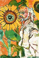 Self portrait with sunflowerss by John Bratby, oil, sold Jul 2026