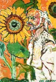 Self portrait with sunflowerss by John Bratby, oil, sold Jul 2026