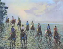 Top of warren hill, returning from work by Peter Howell, Oil on canvas, sold Jul 2026