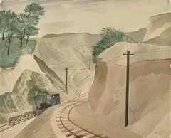 The cement pit by Eric Ravilious, 1934, Pencil and watercolour, heightened with touches of scratching out, sold Jul 2026