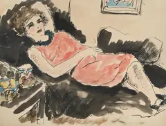 Reclining female figure by Christopher Wood, Pen and ink and watercolour on buff paper, sold Jul 2026