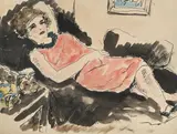 Reclining female figure by Christopher Wood, Pen and ink and watercolour on buff paper, sold Jul 2026