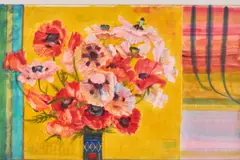Poppies on a striped cloth by Robin Philipson, Watercolour over traces of pencil, sold Jul 2026