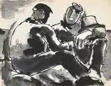 Seated fishermen by Josef Herman, Pen and ink and wash over pencil, sold Jul 2026