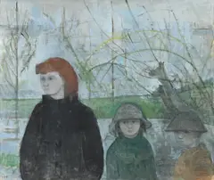 Girl with red hair and two children by Elinor Bellingham-Smith, Oil on canvas, sold Jul 2026