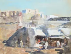 A market scene, north africa by Hercules Brabazon Brabazon, Watercolour heightened with white, sold Jul 2026