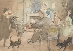 Friendship: wilson steer and friends taking tea by Henry Tonks, Pen and ink and watercolour over pencil on buff paper, sold Jul 2026