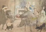 Friendship: wilson steer and friends taking tea by Henry Tonks, Pen and ink and watercolour over pencil on buff paper, sold Jul 2026