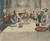 The conversation then turned on tonks by Henry Tonks, 1929, Pen and ink and watercolour over pencil, sold Jul 2026