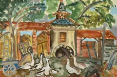 Dovecot, fontguitard, tarn, france by Evie Hone, 1943, Watercolour heightened with white over touches of pencil, sold Jul 2026