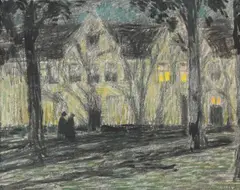 The promenade au clair du lune by Henri Le Sidaner, Pastel heightened with black, sold Jul 2026